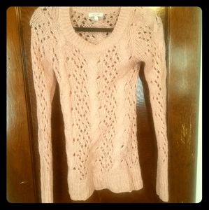 Millennial pink, cable and open knit sweater